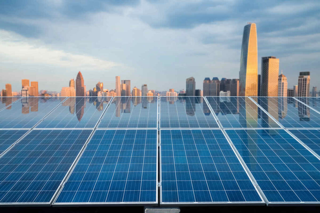 Chinese Overseas Cleantech Investment Growing To Avoid Tariffs 5 Solar panels city skyline