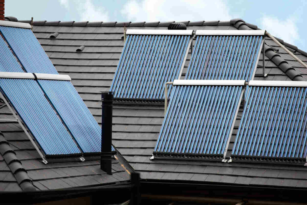 Solar thermal panels on roof of house
