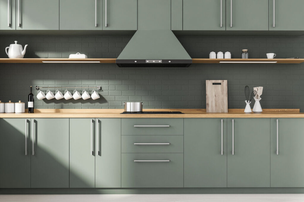 Nice green kitchen cabinetry