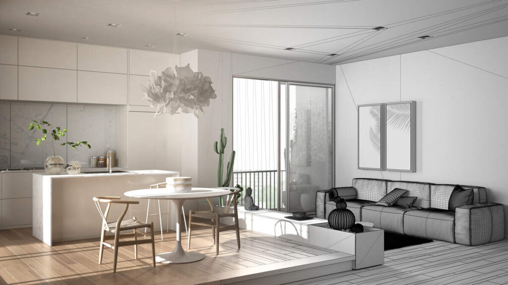 Condo living room kitchen