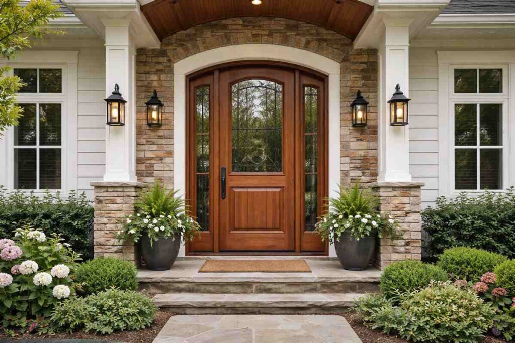 Wood front door of house
